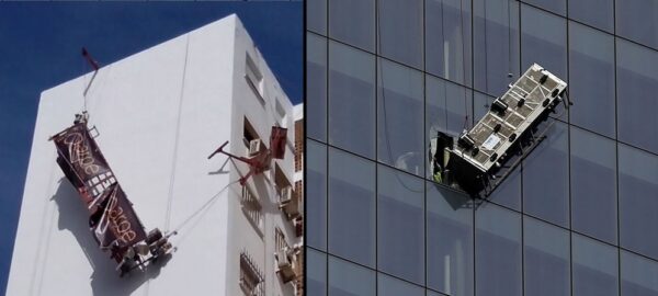 Rescatados tres trabajadores que quedaron colgando de un andamio