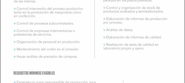 Puesto vacante de Responsable de Producción